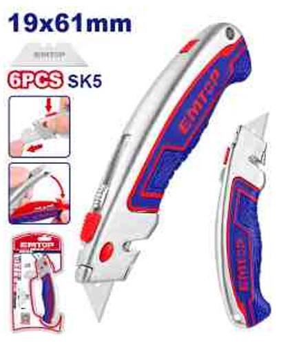 Utility Knife, 61x19mm Blade Size, SK5 Blade, With 6pcs Extra Blades, Double Blister Packed